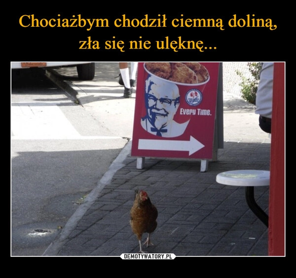 
    Chociażbym chodził ciemną doliną,
zła się nie ulęknę...