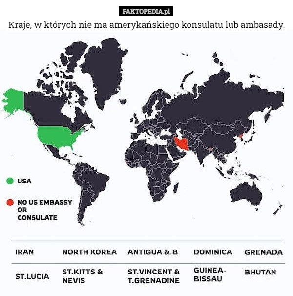 
    
			Kraje, w których nie ma amerykańskiego konsulatu lub ambasady.					