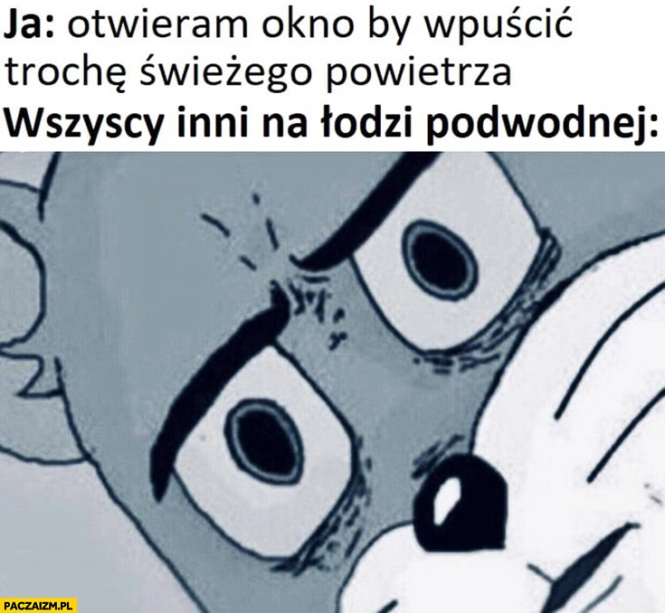 
    Ja otwieram okno by wpuścić trochę świeżego powietrza, wszyscy inni na łodzi podwodnej przerażeni