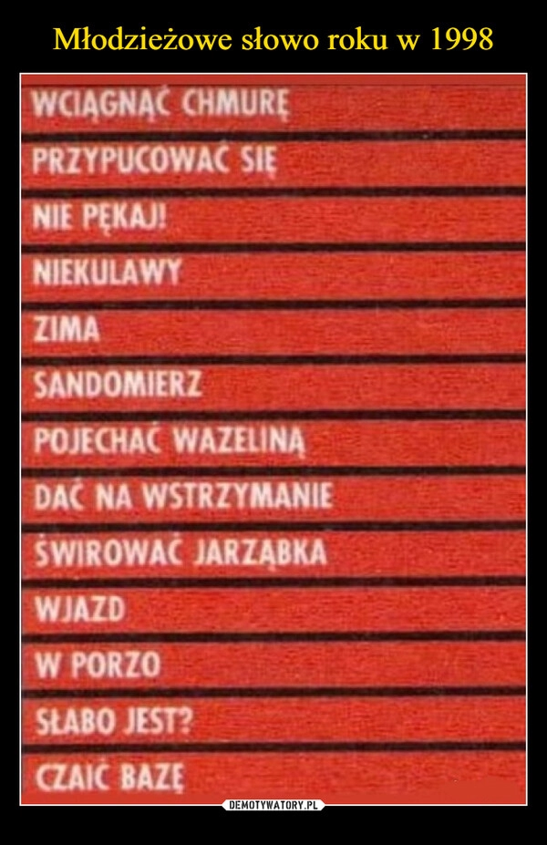 
    Młodzieżowe słowo roku w 1998