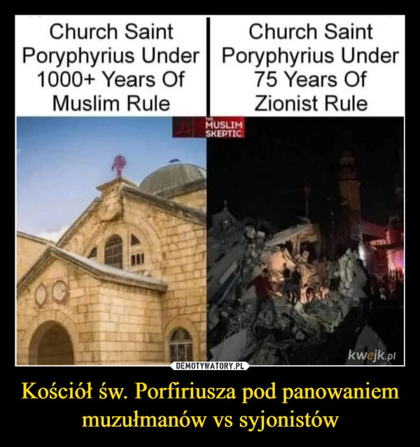 
    Kościół św. Porfiriusza pod panowaniem muzułmanów vs syjonistów