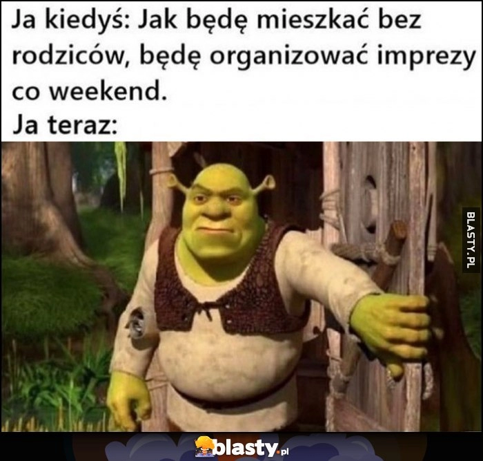 
    Shrek ja kiedyś: jak będę mieszkać bez rodziców będę organizować imprezy co weekend vs ja teraz