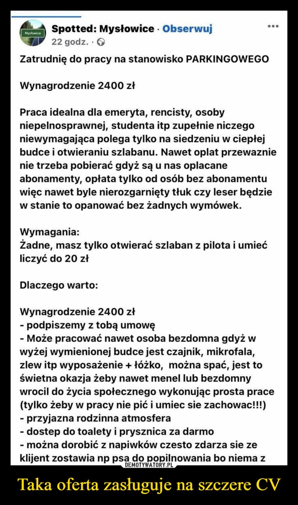 
    
Taka oferta zasługuje na szczere CV 