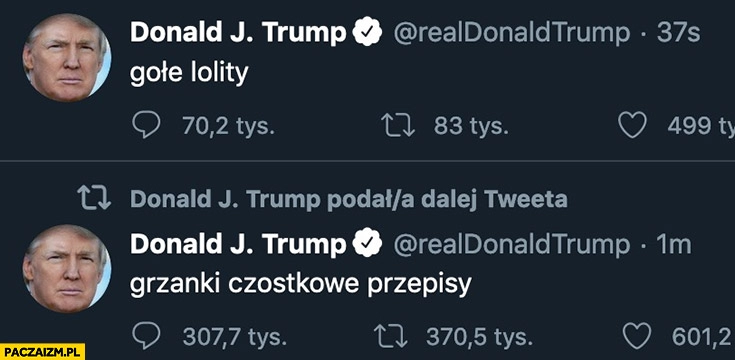 
    Donald Trump wpisuje na twitterze hasła do wyszukiwarki przeróbka