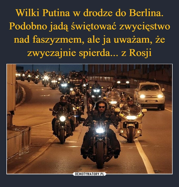 
    Wilki Putina w drodze do Berlina. Podobno jadą świętować zwycięstwo nad faszyzmem, ale ja uważam, że zwyczajnie spierda... z Rosji