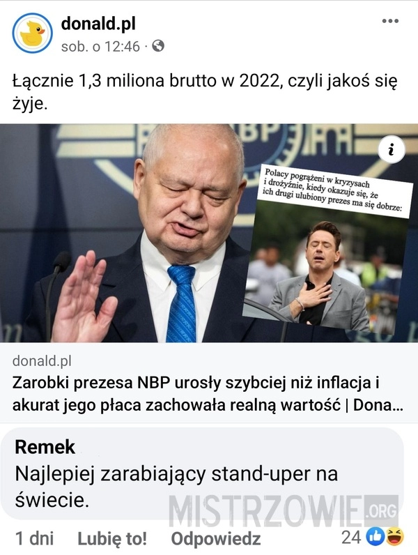 
    Zarobki prezesa NBP