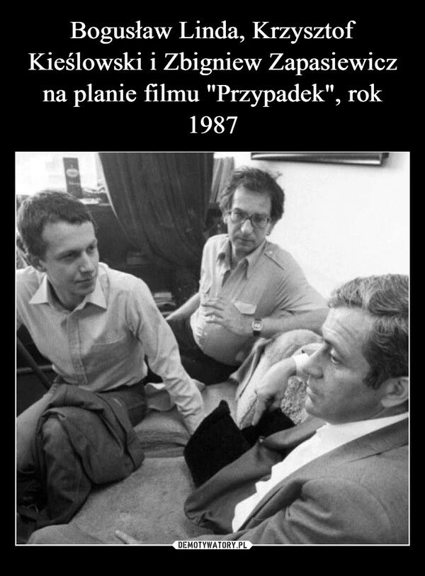 
    Bogusław Linda, Krzysztof Kieślowski i Zbigniew Zapasiewicz na planie filmu "Przypadek", rok 1987