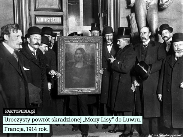 
    Uroczysty powrót skradzionej „Mony Lisy” do Luwru.
Francja, 1914 rok.