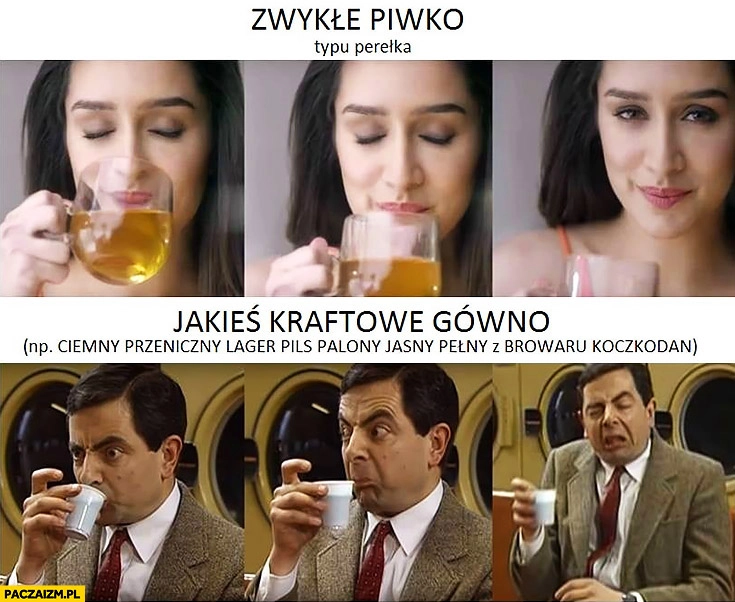 
    Zwykłe piwko typu Perełka pyszne vs jakieś kraftowe gówno Jaś Fasola próbuje brzydzi się okropne