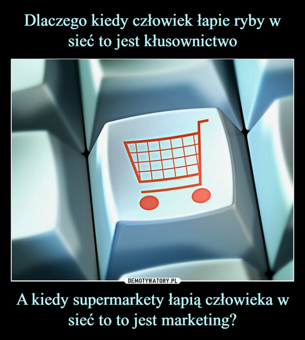 
    Dlaczego kiedy człowiek łapie ryby w sieć to jest kłusownictwo A kiedy supermarkety łapią człowieka w sieć to to jest marketing?