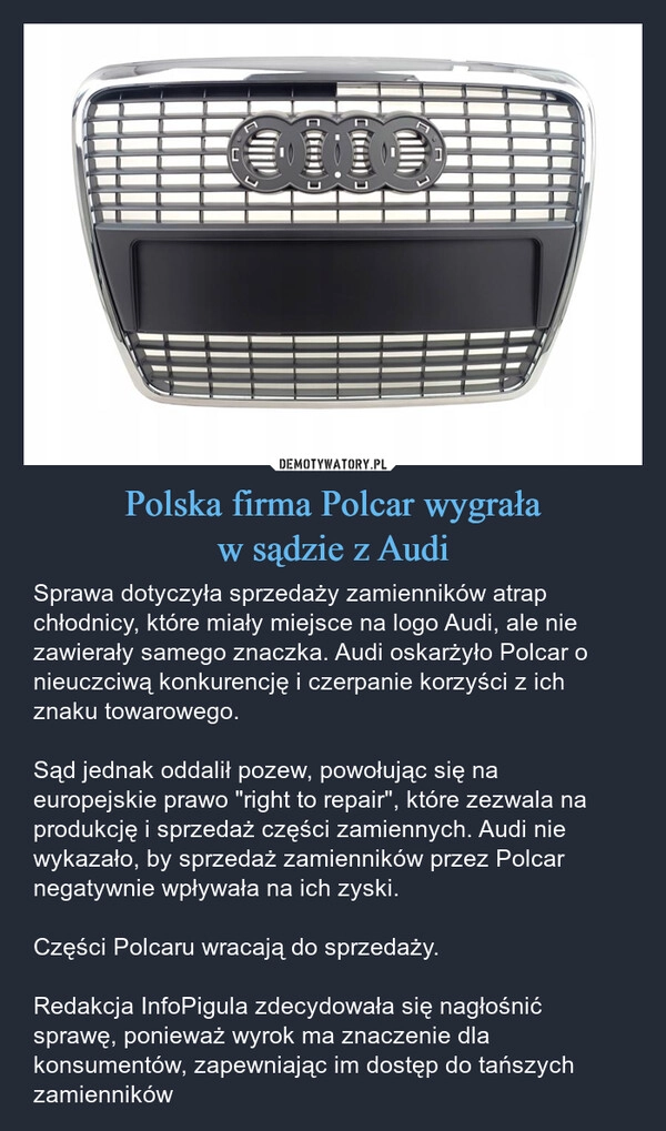 
    Polska firma Polcar wygrała
w sądzie z Audi