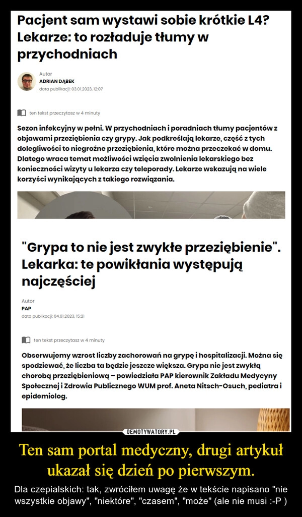 
    Ten sam portal medyczny, drugi artykuł ukazał się dzień po pierwszym. 