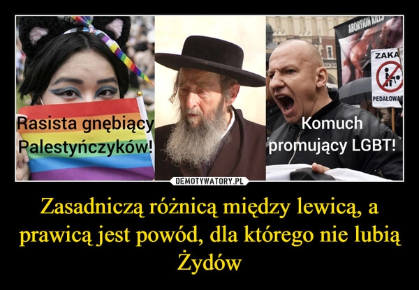 
    Zasadniczą różnicą między lewicą, a prawicą jest powód, dla którego nie lubią Żydów