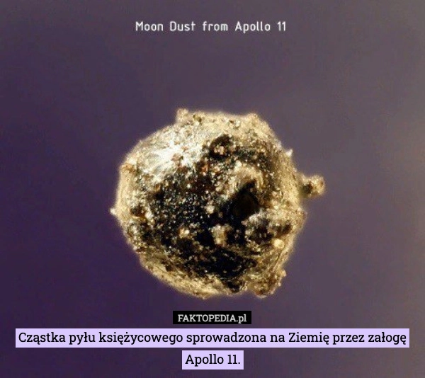 
    Cząstka pyłu księżycowego sprowadzona na Ziemię przez załogę Apollo 11.