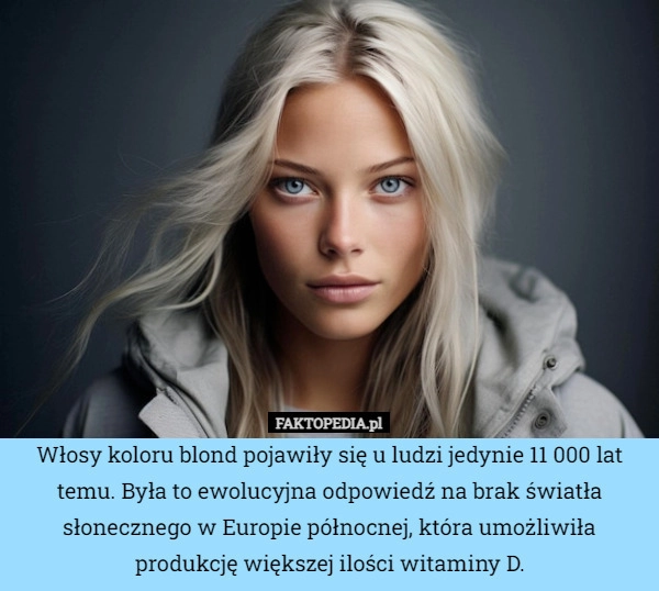 
    Włosy koloru blond pojawiły się u ludzi jedynie 11 000 lat temu. Była to