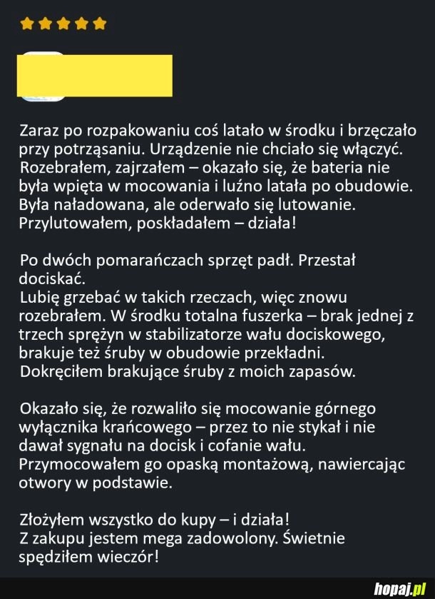 
    Klient zadowolony z zakupy