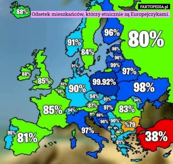 
    Odsetek mieszkańców, którzy etnicznie są Europejczykami.