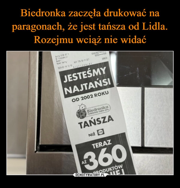 
    Biedronka zaczęła drukować na paragonach, że jest tańsza od Lidla. Rozejmu wciąż nie widać