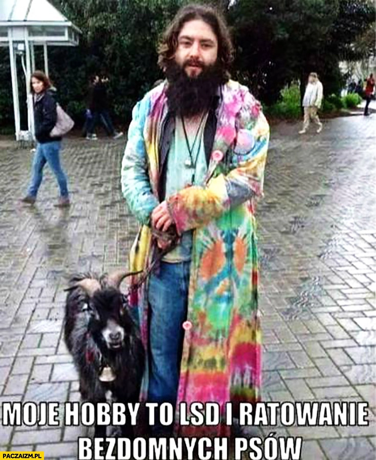 
    Moje hobby to LSD i ratowanie bezdomnych psów. Facet z kozą