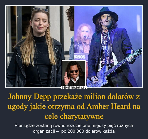 
    Johnny Depp przekaże milion dolarów z ugody jakie otrzyma od Amber Heard na cele charytatywne