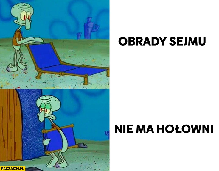 
    Obrady sejmu nie ma Hołowni nie ogląda Spongebob leżak