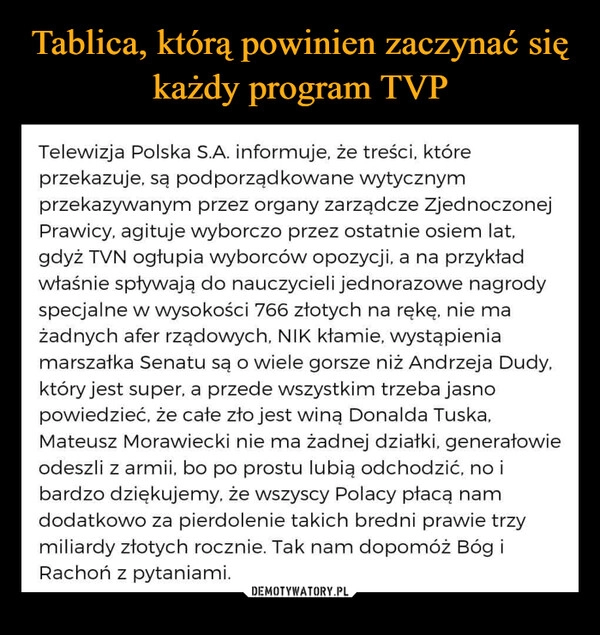 
    Tablica, którą powinien zaczynać się każdy program TVP