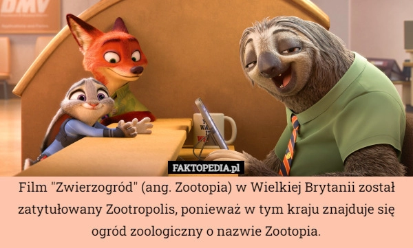 
    Film "Zwierzogród" (ang. Zootopia) w Wielkiej Brytanii został