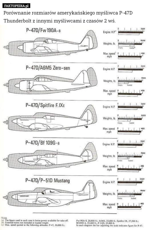 
    Porównanie rozmiarów amerykańskiego myśliwca P-47D Thunderbolt z innymi