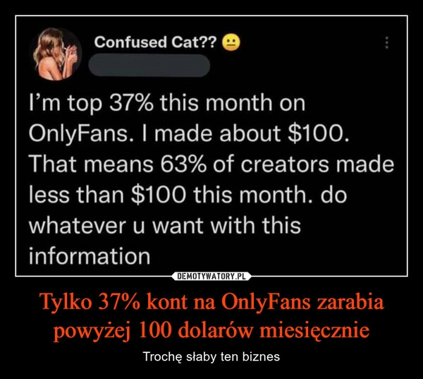 
    Tylko 37% kont na OnlyFans zarabia powyżej 100 dolarów miesięcznie 