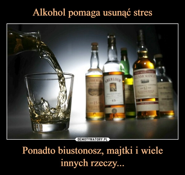 
    Alkohol pomaga usunąć stres Ponadto biustonosz, majtki i wiele innych rzeczy...