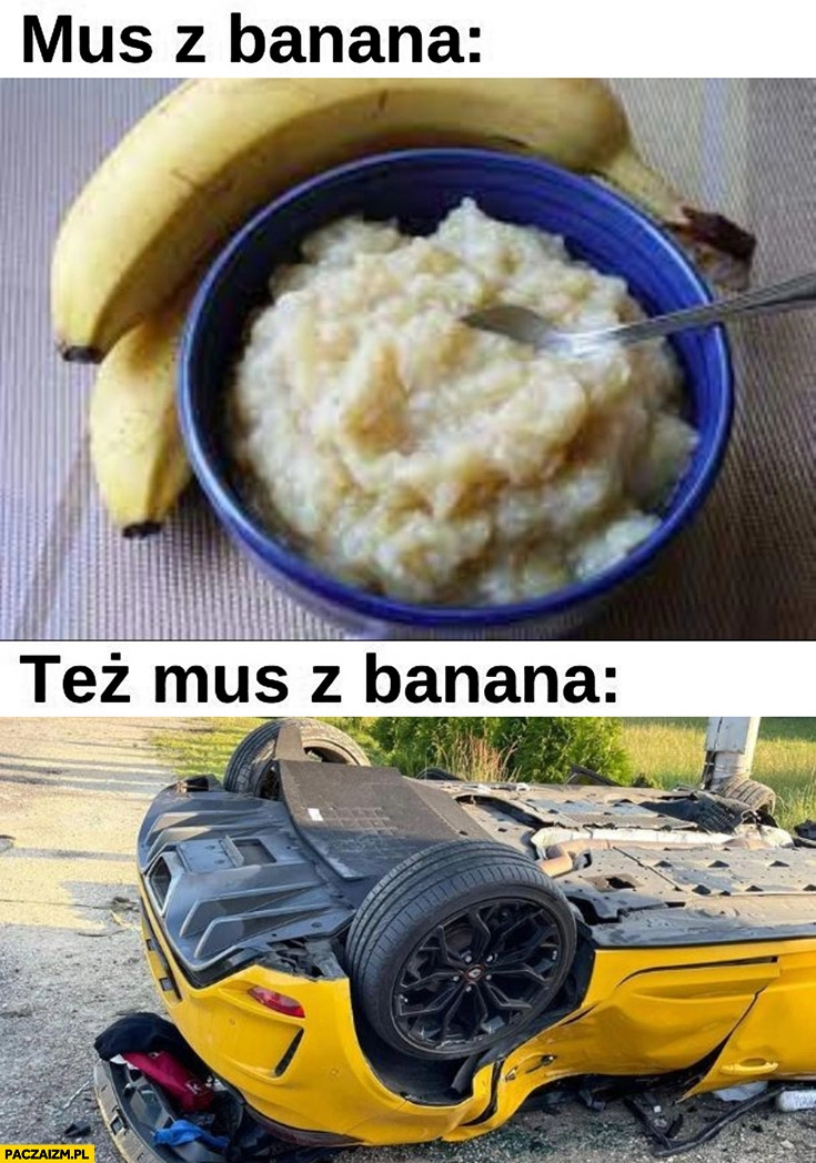 
    Mus z banana rozbite żółte Renault Megane Peretti