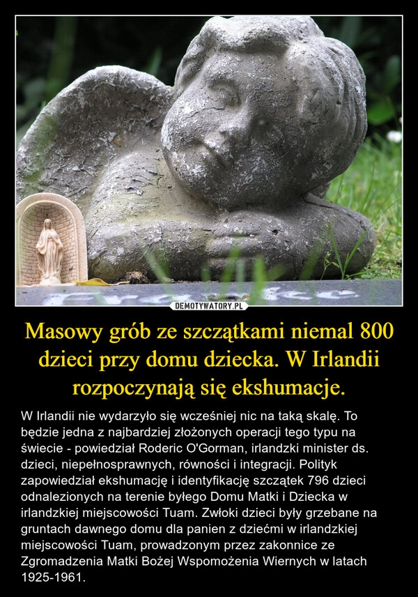 
    Masowy grób ze szczątkami niemal 800 dzieci przy domu dziecka. W Irlandii rozpoczynają się ekshumacje.