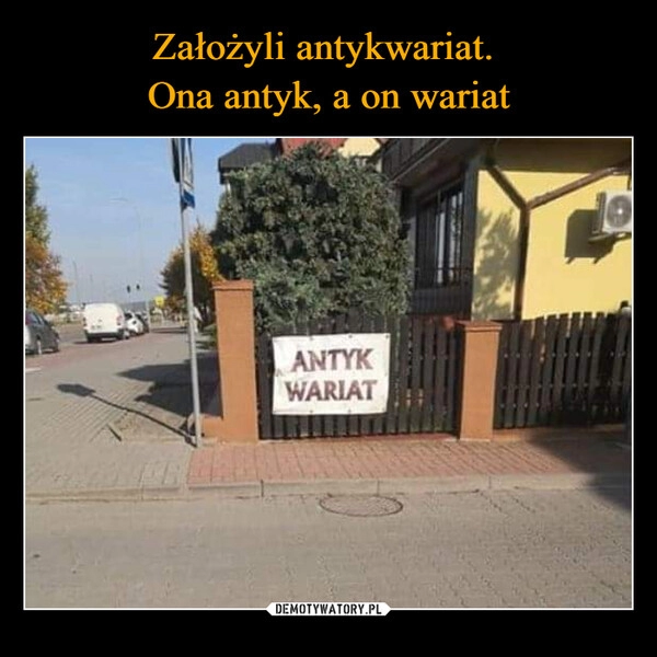 
    Założyli antykwariat. 
Ona antyk, a on wariat