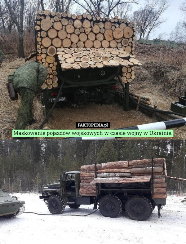 
    Maskowanie pojazdów wojskowych w czasie wojny w Ukrainie.