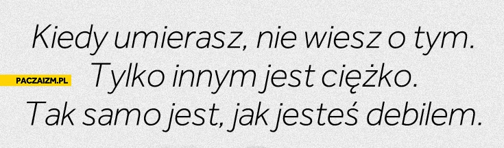 
    Kiedy umierasz nie wiesz o tym tylko innym jest ciężko tak samo jest jak jesteś debilem