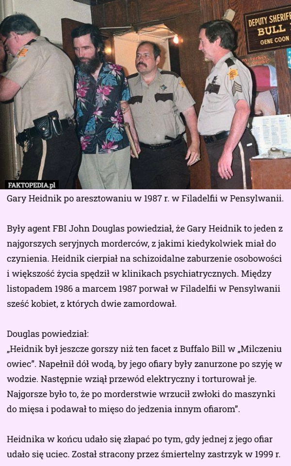 
    Gary Heidnik po aresztowaniu w 1987 r. w Filadelfii w Pensylwanii. Były...