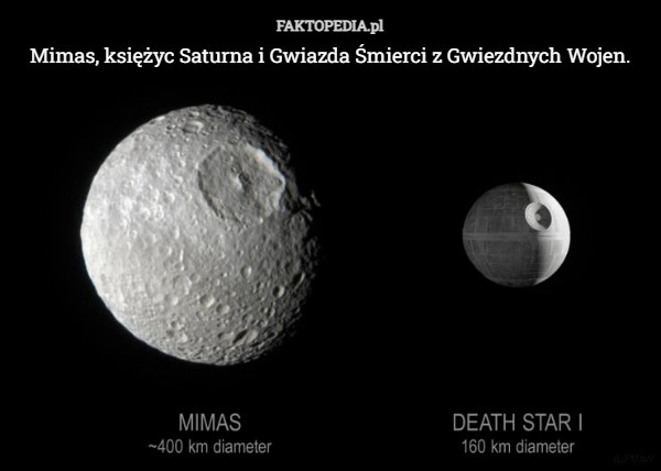 
    Mimas, księżyc Saturna i Gwiazda Śmierci z Gwiezdnych Wojen.