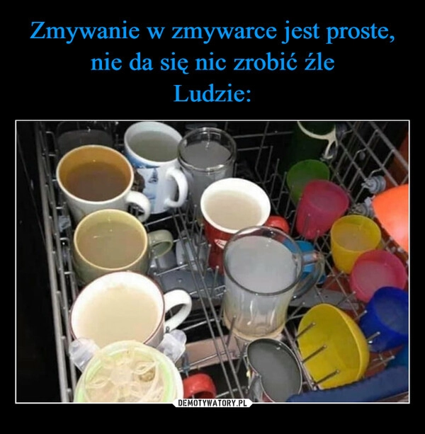 
    Zmywanie w zmywarce jest proste, nie da się nic zrobić źle
Ludzie: