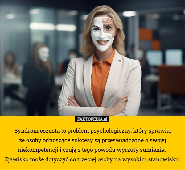 
    Syndrom oszusta to problem psychologiczny, który sprawia,
 że osoby odnoszące