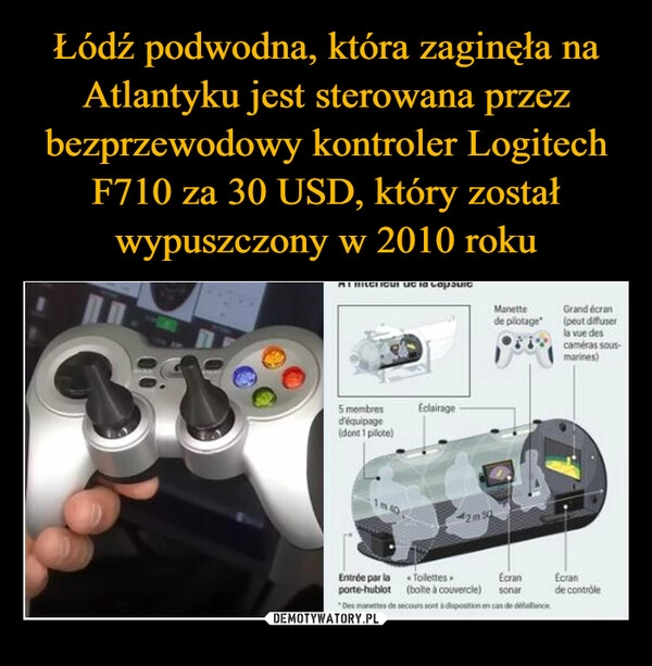 
    Łódź podwodna, która zaginęła na Atlantyku jest sterowana przez bezprzewodowy kontroler Logitech F710 za 30 USD, który został wypuszczony w 2010 roku