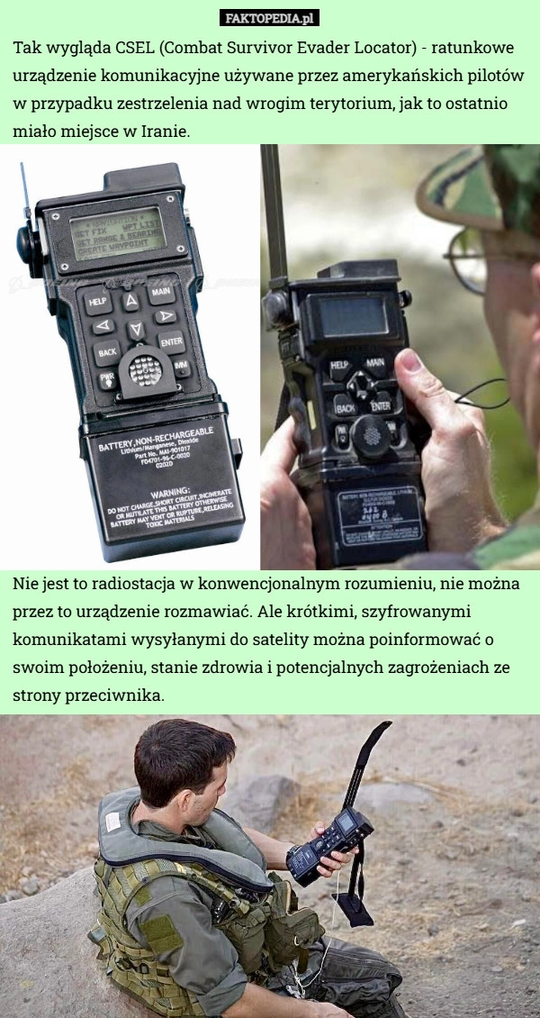
    Tak wygląda CSEL (Combat Survivor Evader Locator) - ratunkowe urządzenie
