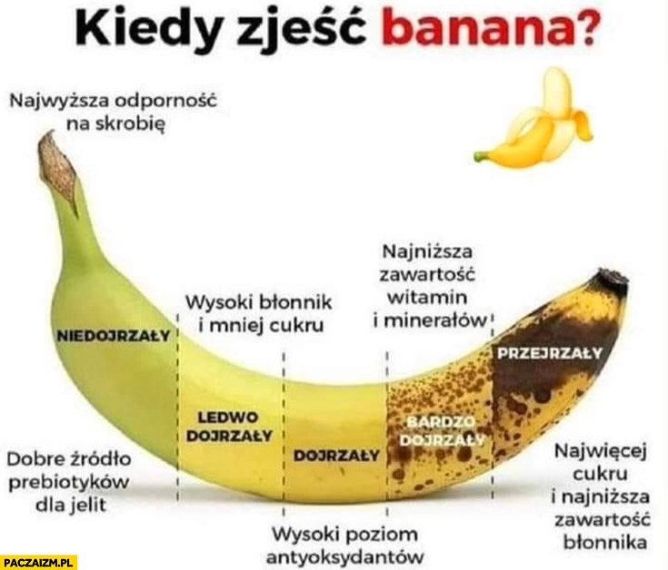 Kiedy zjeść banana wykres infografika kolor skórki