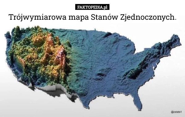 
    Trójwymiarowa mapa Stanów Zjednoczonych.