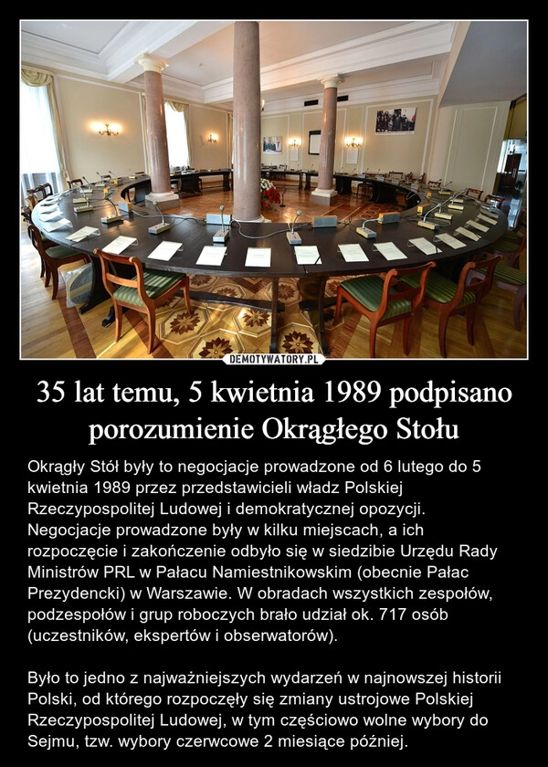 
    35 lat temu, 5 kwietnia 1989 podpisano porozumienie Okrągłego Stołu