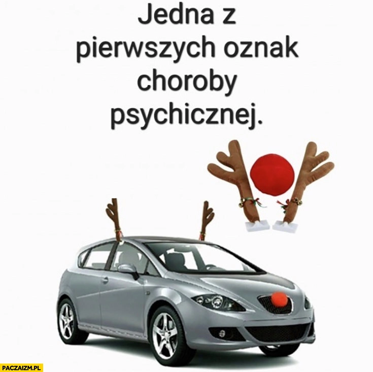 
    Jedna z pierwszych oznak choroby psychicznej świąteczne dekoracje renifer na samochodzie aucie rogi poroże nos