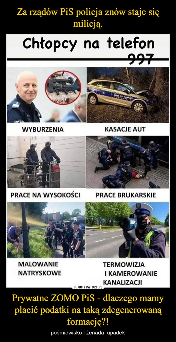 
    Za rządów PiS policja znów staje się milicją. Prywatne ZOMO PiS - dlaczego mamy płacić podatki na taką zdegenerowaną formację?! 