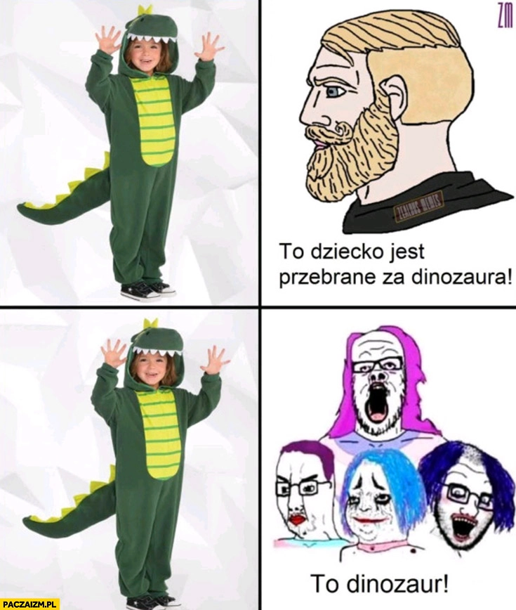 
    To dziecko jest przebrane za dinozaura vs lewacy feministki to dinozaur