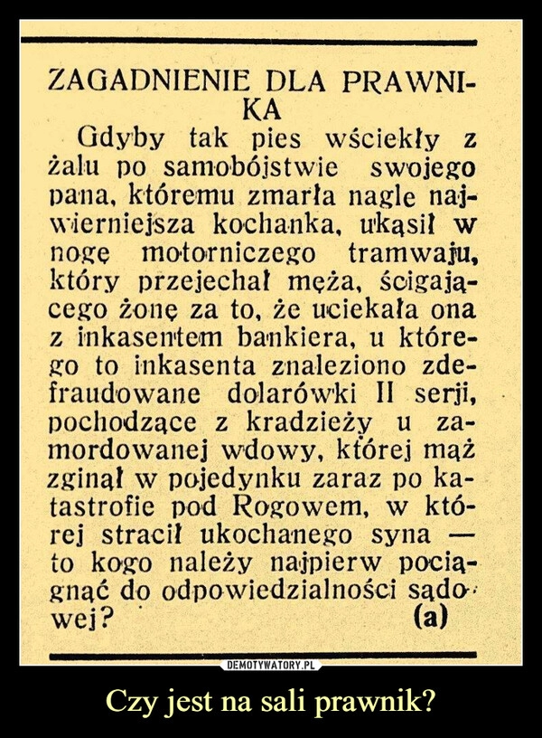 
    Czy jest na sali prawnik?