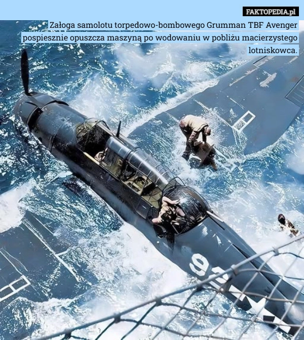 
    Załoga samolotu torpedowo-bombowego Grumman TBF Avenger pospiesznie opuszcza