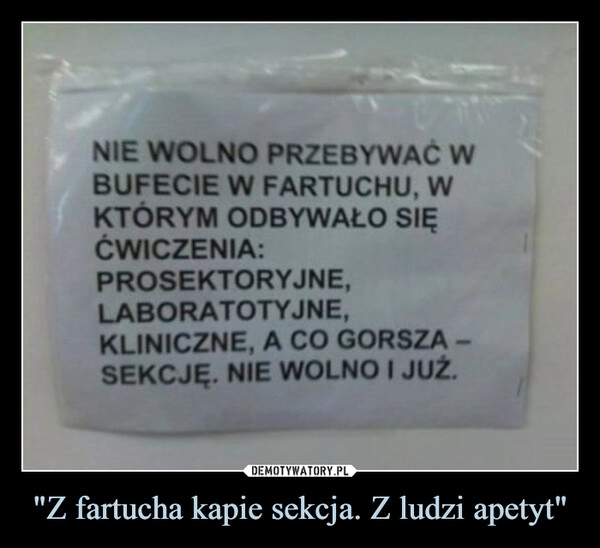 
    "Z fartucha kapie sekcja. Z ludzi apetyt"